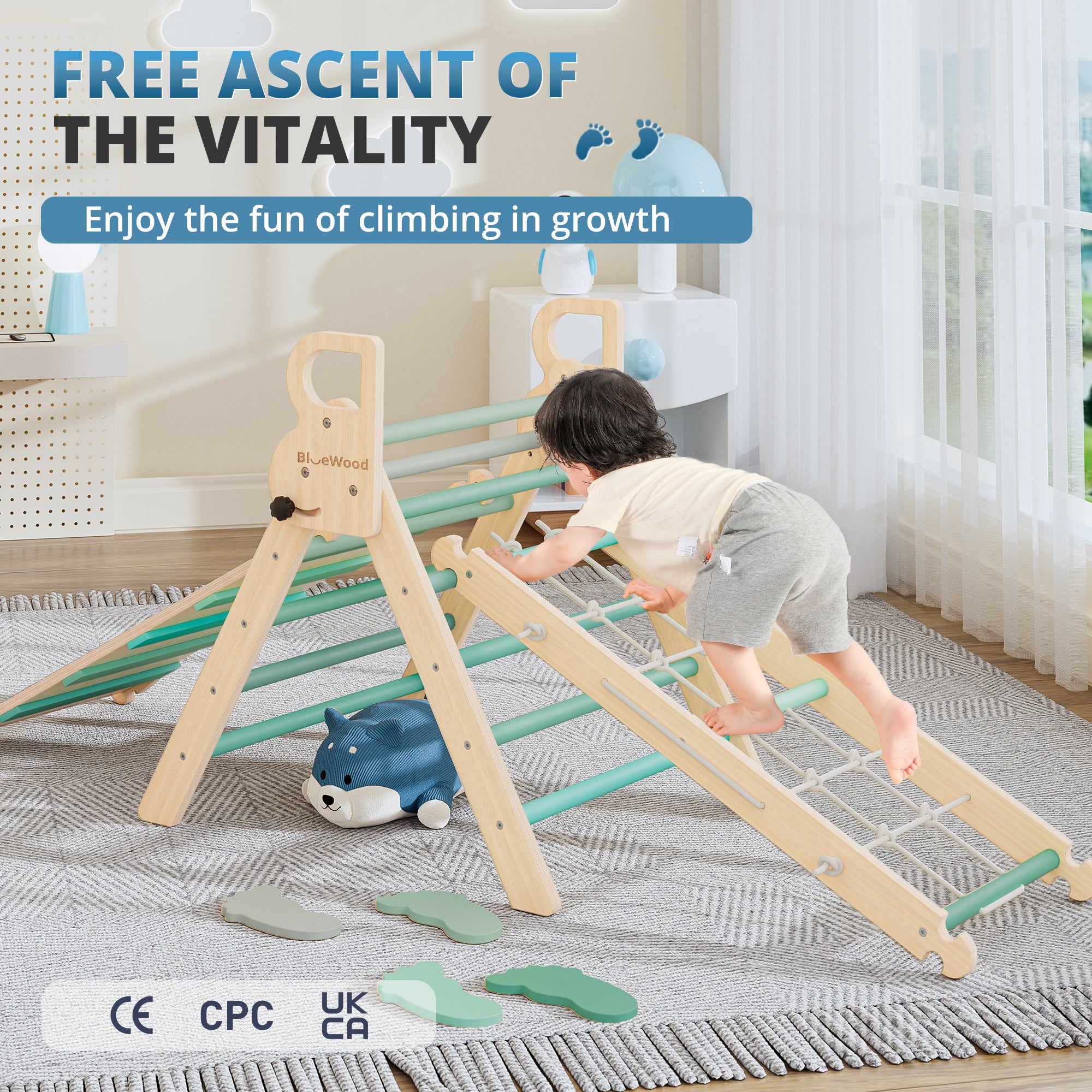 Ramble- Juego triangular Pikler BlueWood® con escalera de cuerda *Follaje